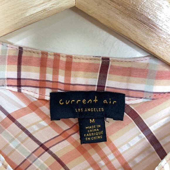 ANTHROPOLOGIE x CURRENT AIR Polly Ruffle Plaid Blouse Orange Cream {S41} - Picture 5 of 6